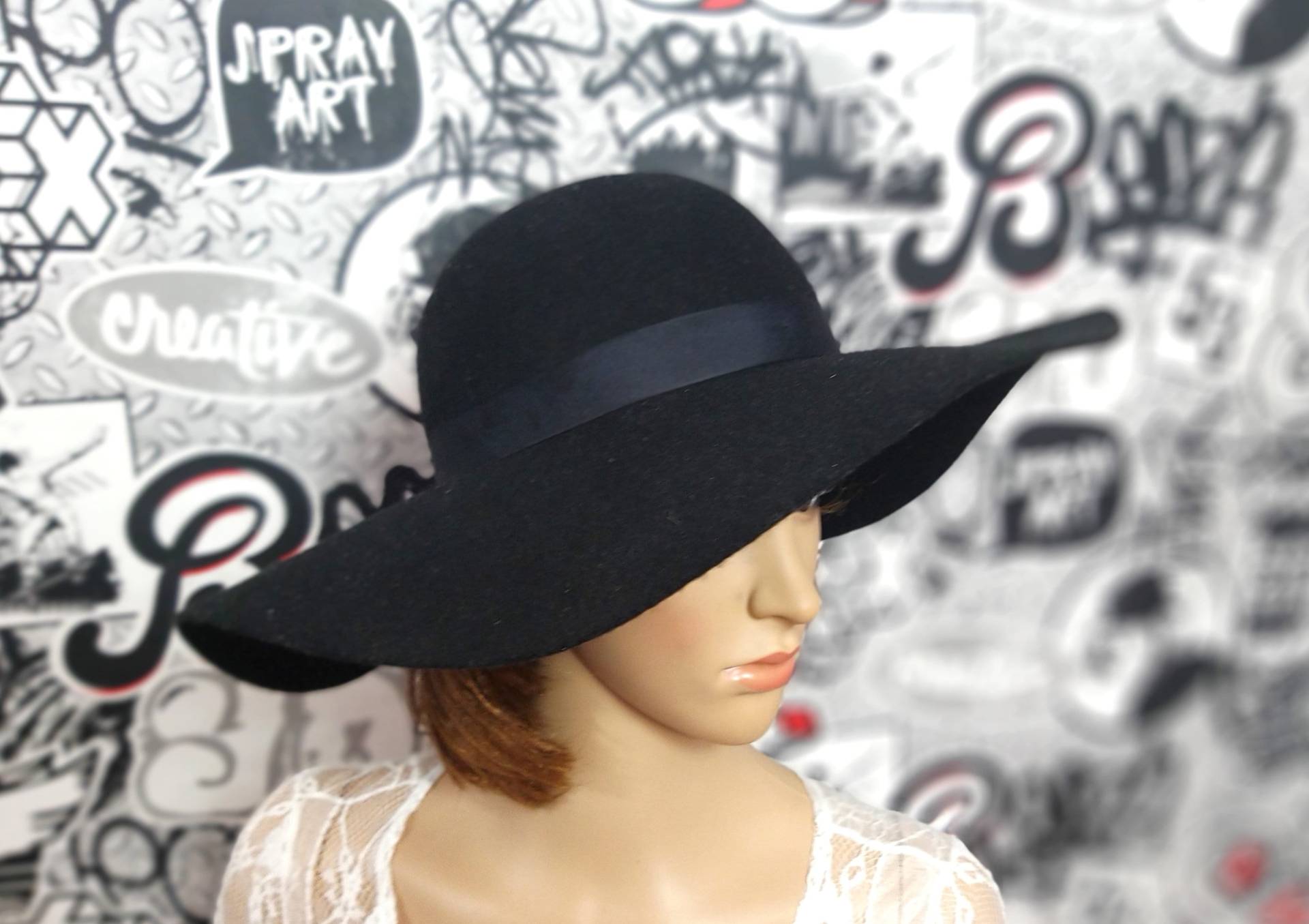 Damen Schwarz Fedora Hut Pillbox Mütze Wolle Formal Hat Classic Hat Retro Brim Winter Hut von Lolitavintagee