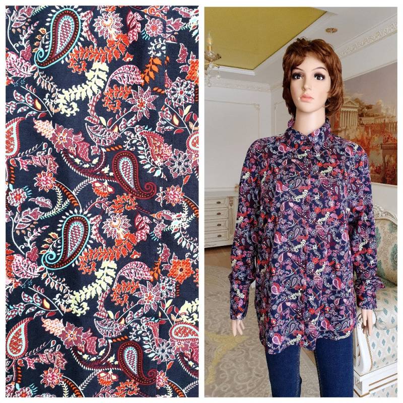 Damen Shirt Button Formal Abstrakte Bluse Abstrakt Print Lila Paisley Retro Lässige Xl von Lolitavintagee