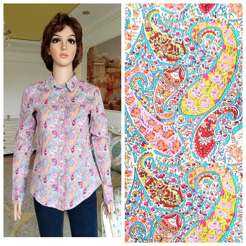 Damen Shirt S Bluse Paisley Print Abstrakt Boho Hippie Festival von Lolitavintagee