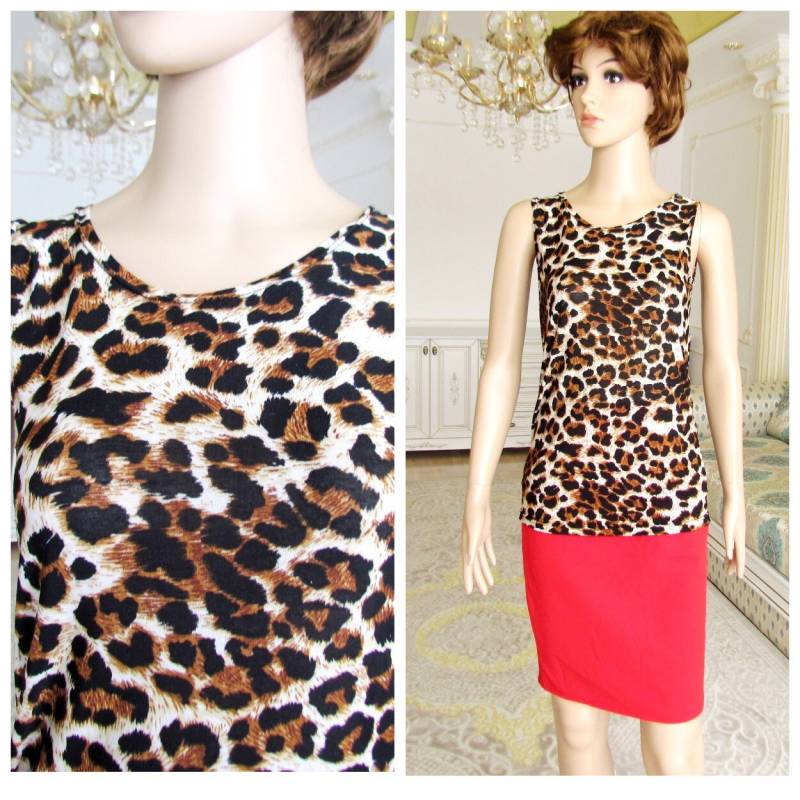 Damen Tank Top S Stretch Leopard Print Shirt Boho Sommer Strand Beach von Lolitavintagee