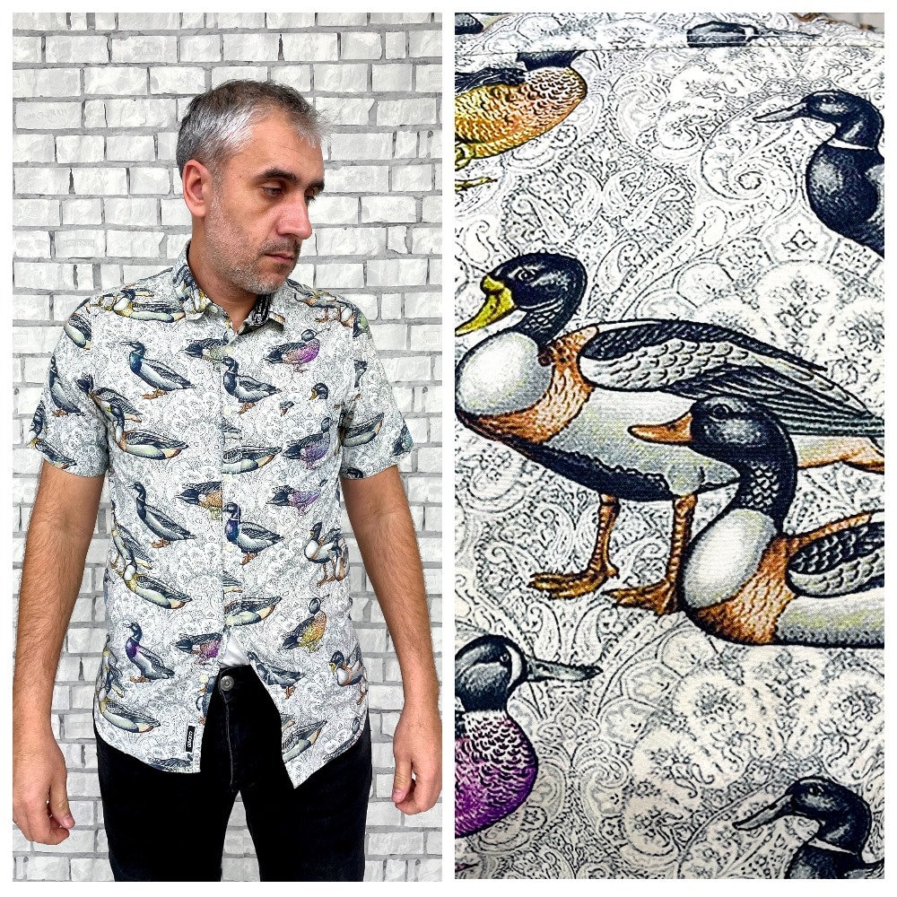 Enten Print Shirt Herren Vogel Casual Boho Shirts Hippie Vintage Festival M von Lolitavintagee