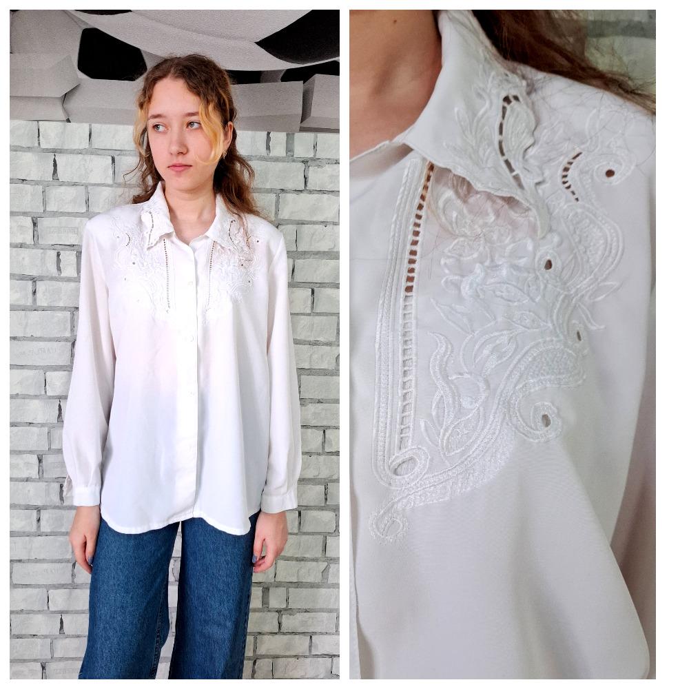 Geblümte Bestickte Bluse Xl Beige Blumenbluse Boho Shirt Damenshirt Damenbluse Spitzenbluse Edwardian Abendbluse von Lolitavintagee