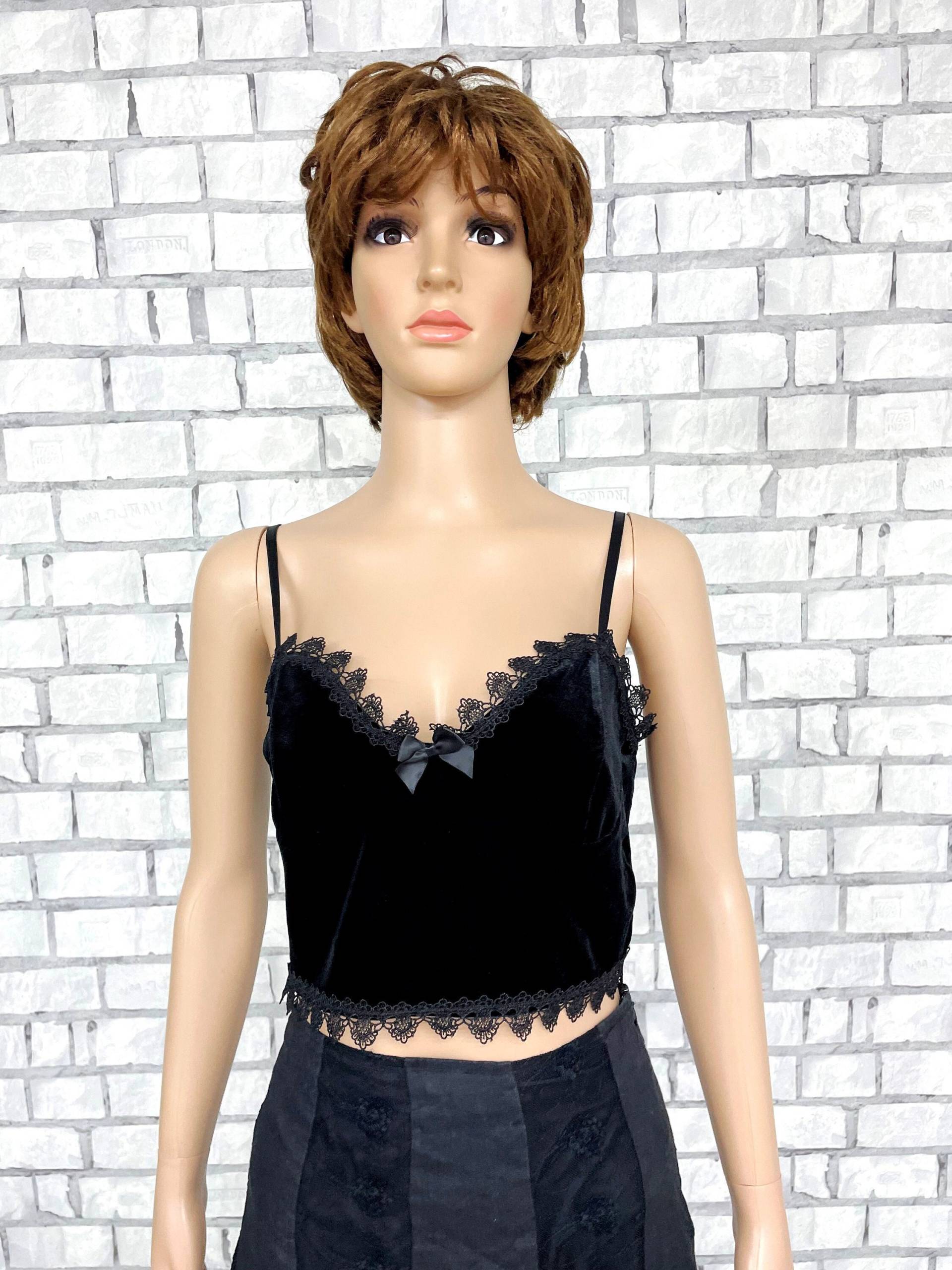 Goth Top Schwarzes Samt Party Strand Damen Formelles Sommer Crop M Boho von Lolitavintagee