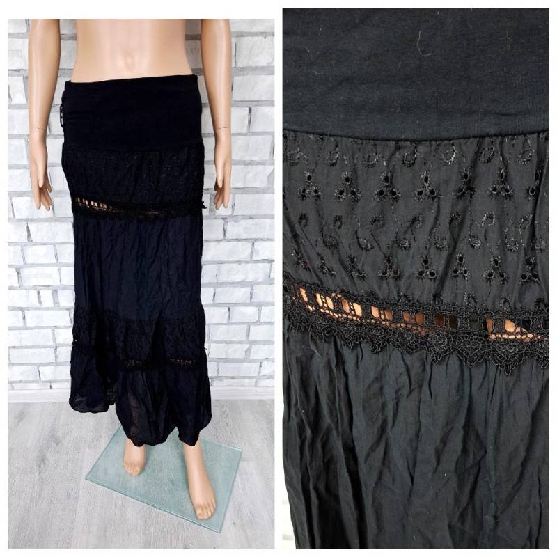 Gothic Kleidung Boho Rock M/L Schwarzer Damen Vintage Langer Tellerrock Stufenrock von Lolitavintagee