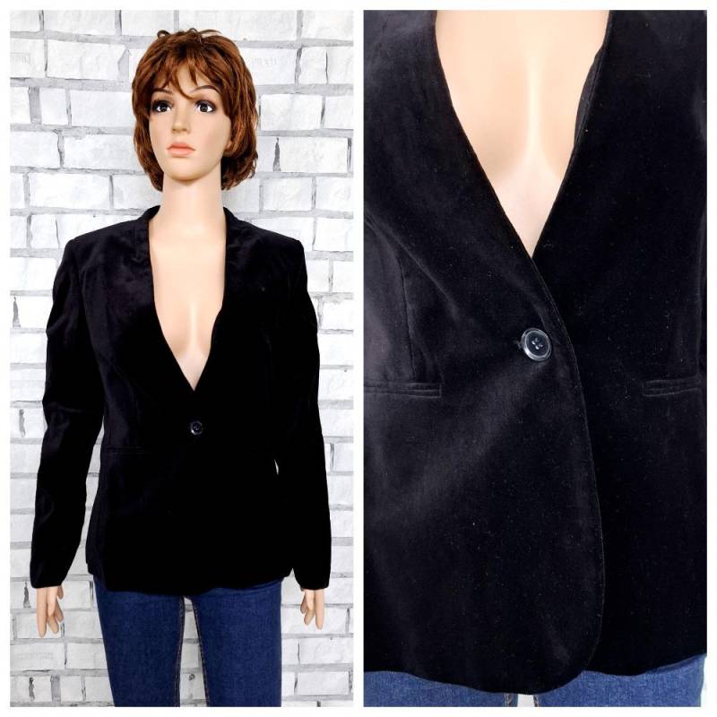 H & M Schwarzer Blazer Abendblazer Bussines Anzug Formelle Lässige Samtjacke Schwarze Samtblazer Damen Jacke von Lolitavintagee