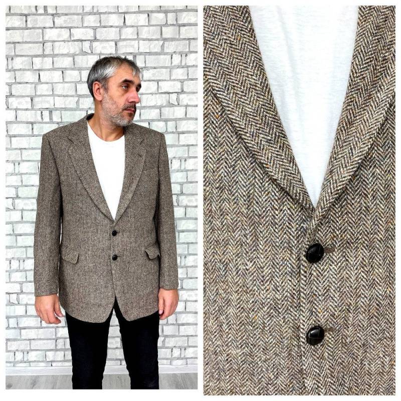 Harris Tweed Herren Blazer Jacken Hahnentritt Wolle Wolljacke Vintage Mantel Plaid L von Lolitavintagee