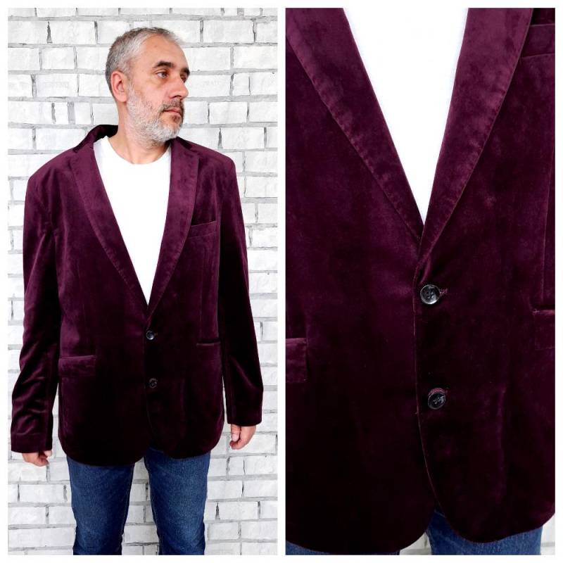 Herren Samtjacken 2xl Herrenjacken Vintage Pflaume Samtblazer Blazer Sportmantel Anzugjacken Abendjacke von Lolitavintagee