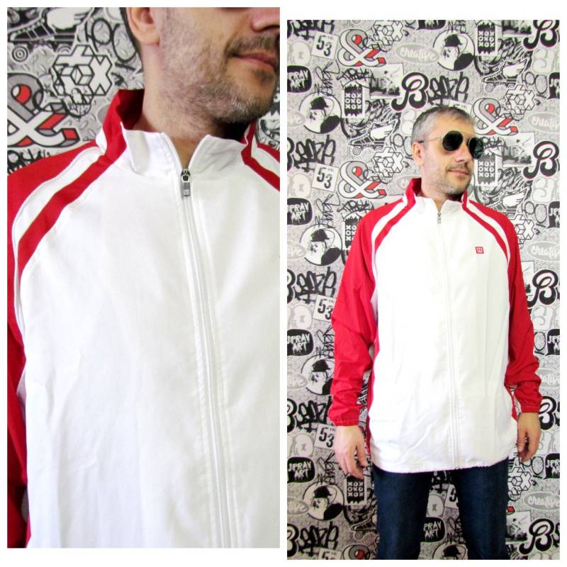 Herren Sport Jacke Mantel Lange Ärmel Rot Weiß Windjacke Reise Outdoor Übergröße Frühling Xl von Lolitavintagee