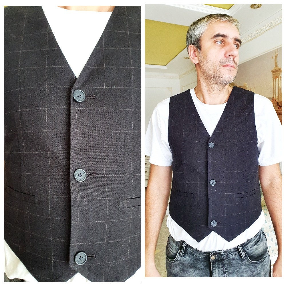 Herren Weste Karierte Vintage Ärmellose Jacke Bräutigam Tartan Hochzeit Tweed M von Lolitavintagee