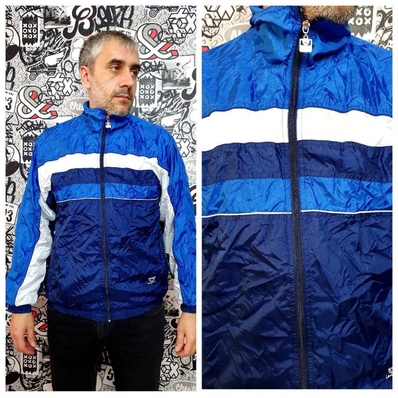 Herren Windbreaker L Blau Sportjacke Sportmantel Aquarell Reisejacke Outdoor Jacke Frühlingsjacke von Lolitavintagee