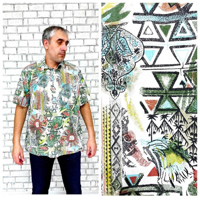 Herrenhemd Abstrakte Hemden Strandhemd Festivalhemd Abstrakter Druck Bohohemd Hippiehemden Kurzarmhemd Sommer Hemd Mit Knöpfen Xl von Lolitavintagee