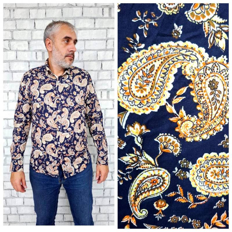 Herrenhemd M Paisley Print Paisleyhemd Musterhemd Bohohemden Hippiehemden Freizeithemden Festivalhemd Button Up Native Shirt von Lolitavintagee