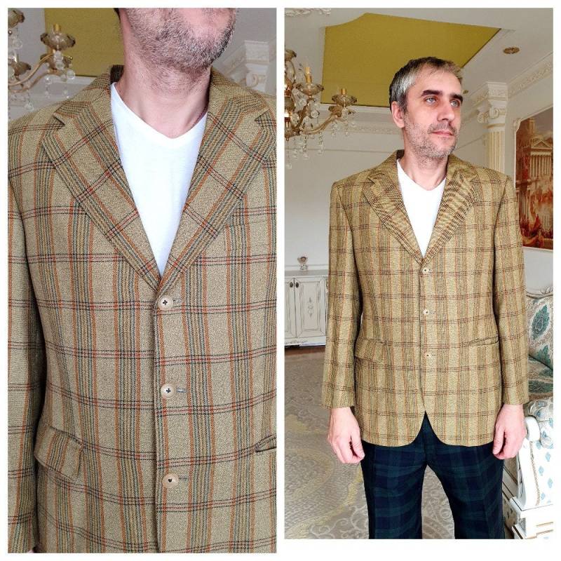 Herrenjacke Retro Hochzeit Blazer Houndstooth Jacke Kariert Sport Mantel Karo Knopfjacke Herren L von Lolitavintagee