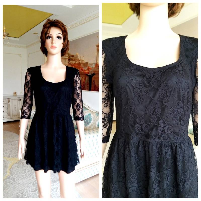 Hexenkleid Hexenkostüm Schwarzes Spitzenkleid Kreiskleid Abschlussballkleid Skaterkleid Mädchenkleid Kleid Minikleid L Damenkleid von Lolitavintagee