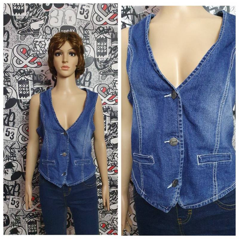Jeanstop Blau Jeans Weste Vintage Top Baumwolle Oberteil Damen Retro M von Lolitavintagee