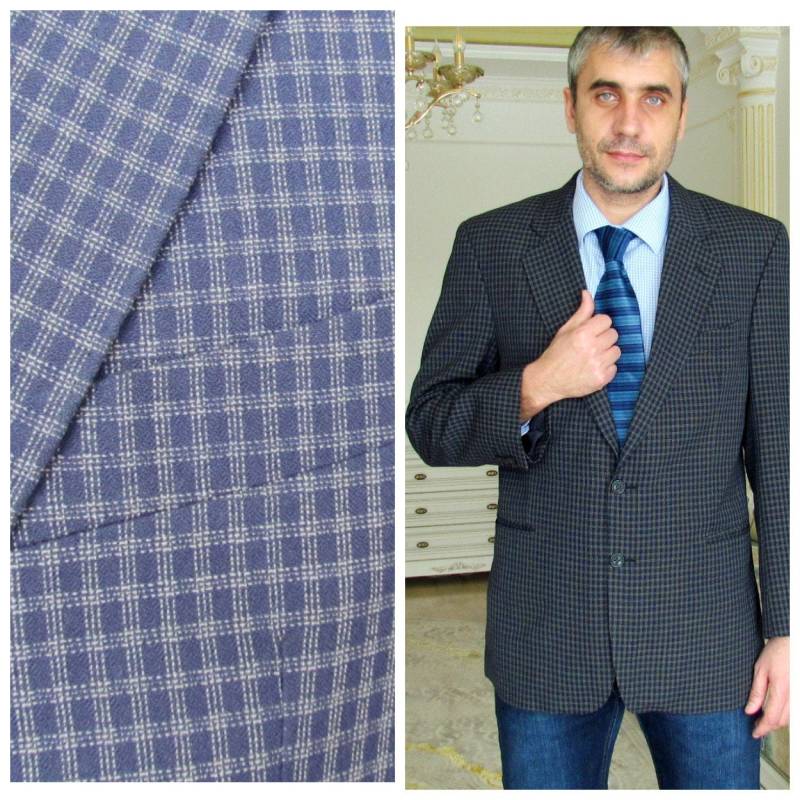 Kleidung 80Er Jahre Herren Blazer Jacke Houndstooth Mantel Tweed Dunkel Blau Jacken Sport Xl von Lolitavintagee