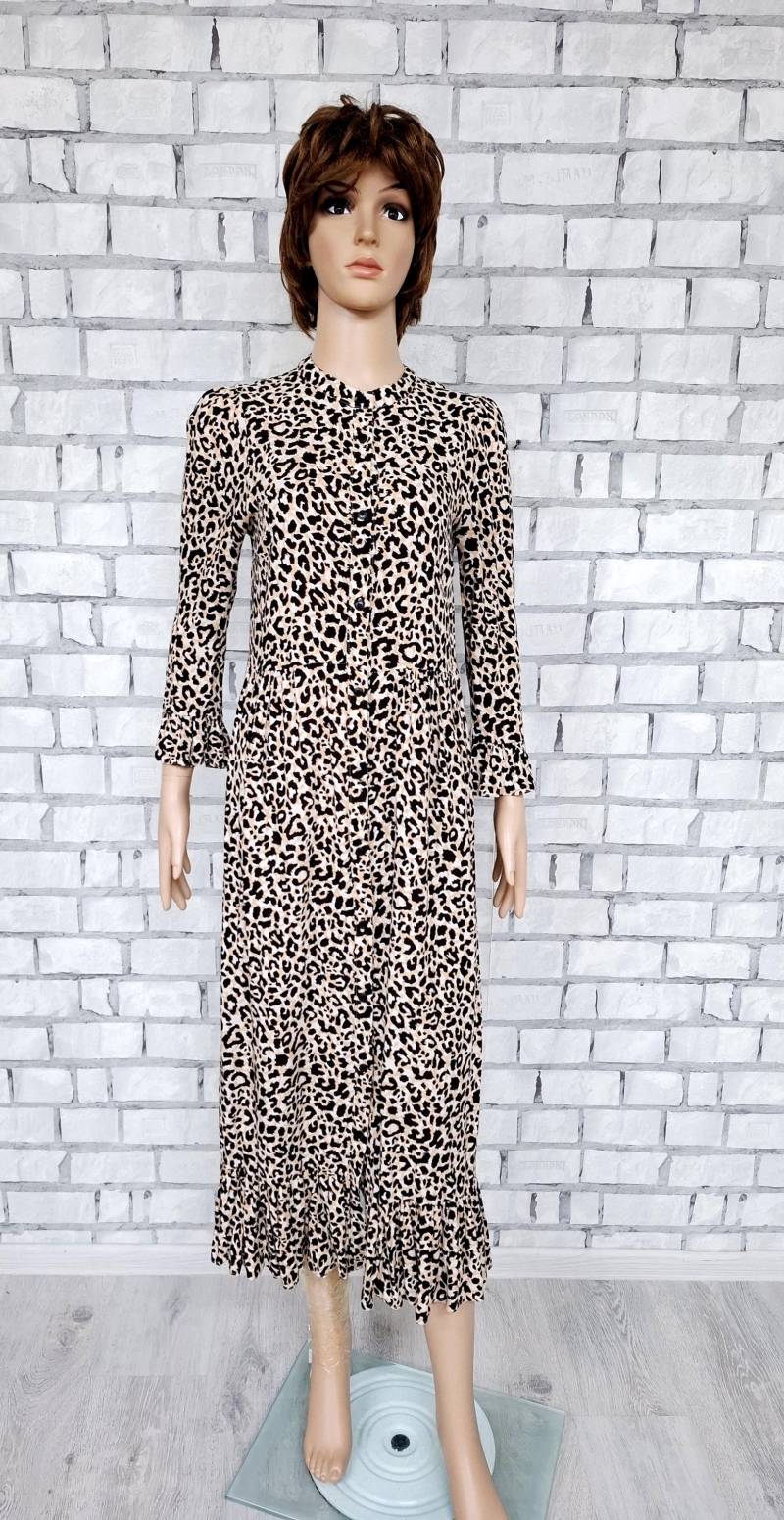 Leoparden Print Kleid Xs Vintage Button Skater Dress Leopard Kleidung Damen Tierdruck Lässig Alltagskleid von Lolitavintagee