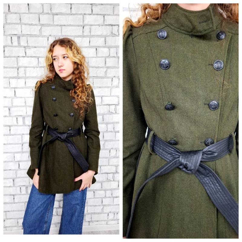 Militär Mantel Xs Khaki Wollmantel Steampunk Frauen Wintermantel Warmer Wolljacke Damen Jacken von Lolitavintagee
