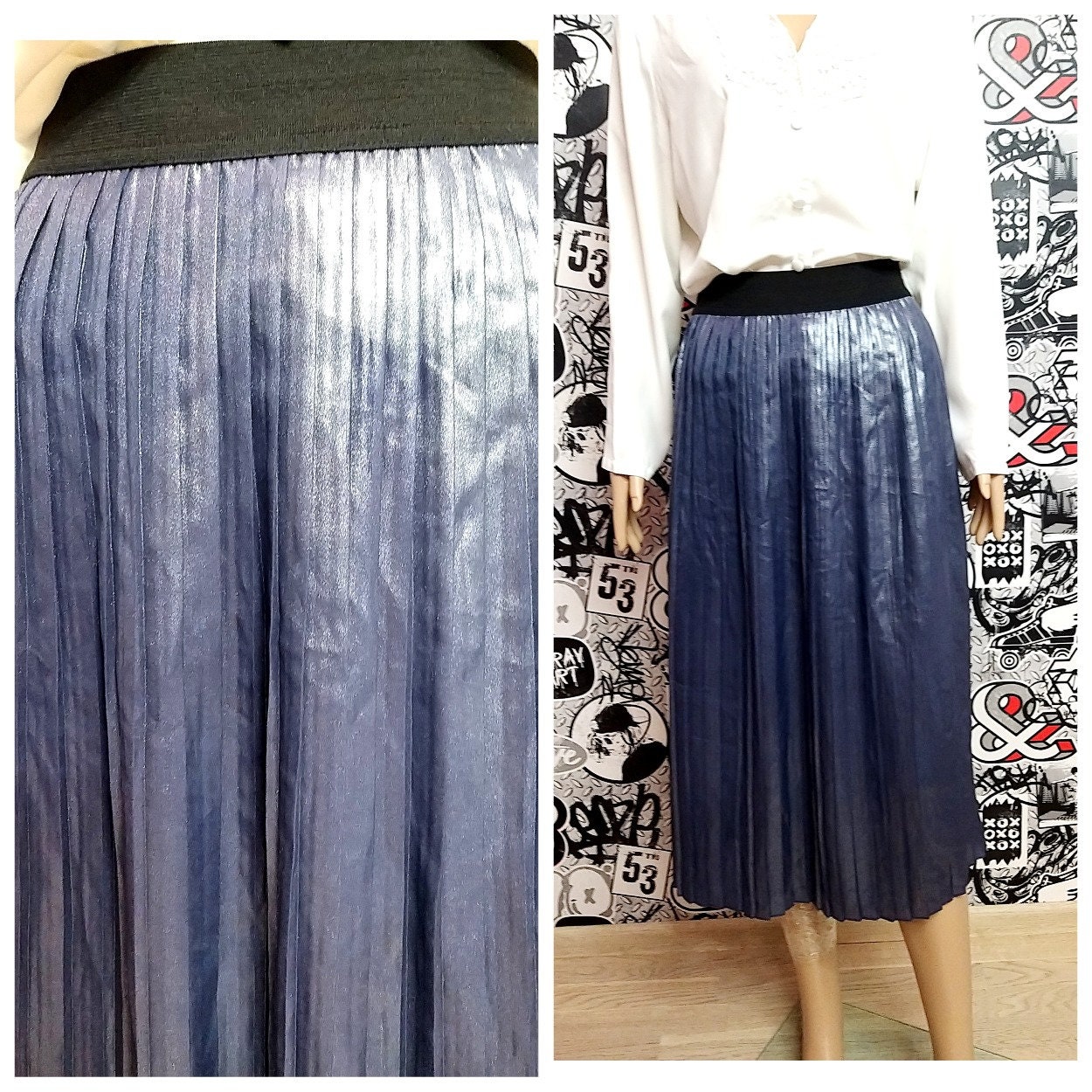 Muttertag Geschenk Lila Plissierten Rock 90Er Jahre Vintage Boho Mod Frauen Midi Skater L von Lolitavintagee