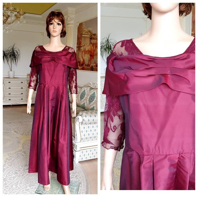 Partykleid Langes Burgunderkleid Maxykleid Abendkleid Cocktailkleid Abschlusskleid Kleid Brautjungfernkleid Romantisch Elegant L von Lolitavintagee