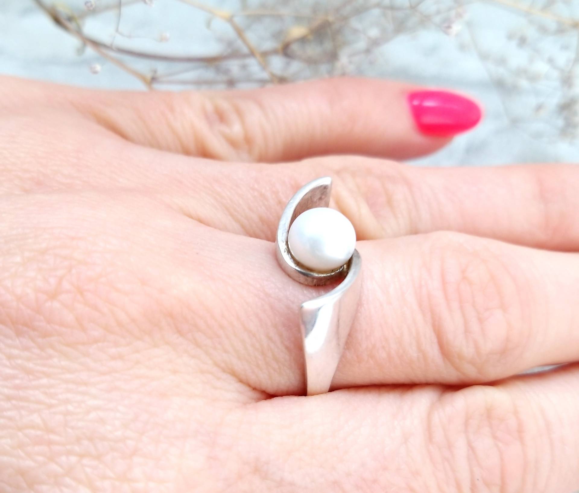 Perle Schmuck Edelstein Silber Ring 925 Sterling Womens Ring 7, 5 von Lolitavintagee