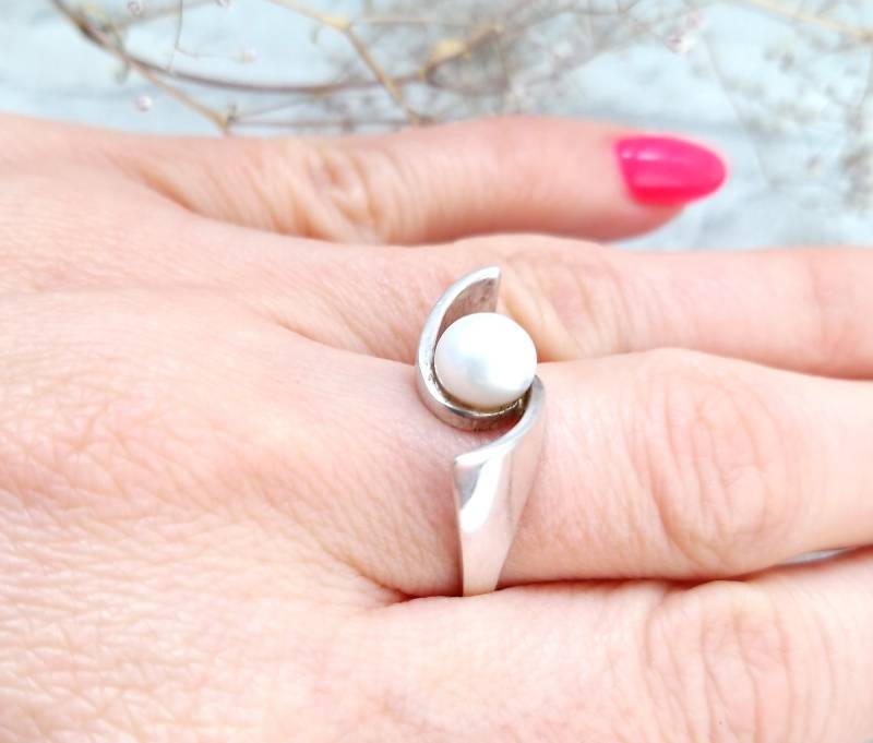 Perle Schmuck Edelstein Silber Ring 925 Sterling Womens Ring 7, 5 von Lolitavintagee