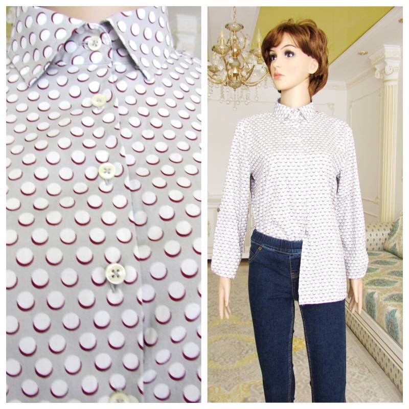 Polka Dot Shirt Baumwolle Retro Bluse Hemd Trendige Graues Grau Kleidung Vintage Baumwollbluse Größe M von Lolitavintagee