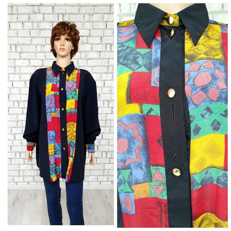 Regenbogen Bluse 3xl Minimalist Abstrakt Shirt Kragen Boho Damen von Lolitavintagee