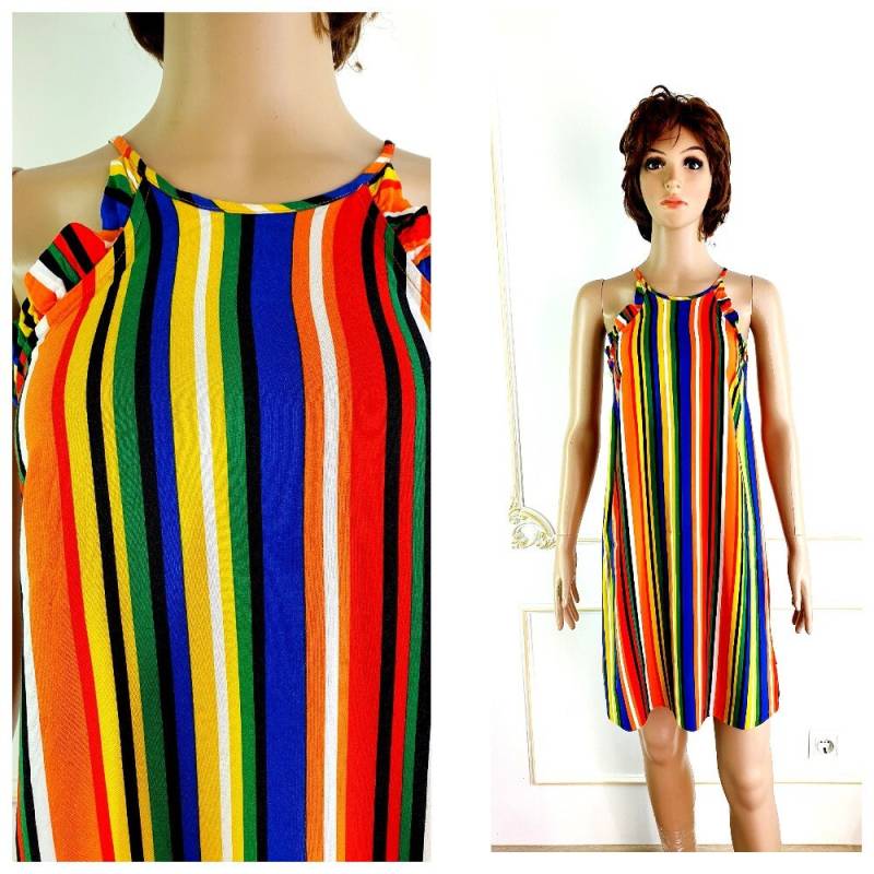 Regenbogen Kleid Halloween S Bunt Clown Kostüm Disco Mini Karneval Cosplay von Lolitavintagee