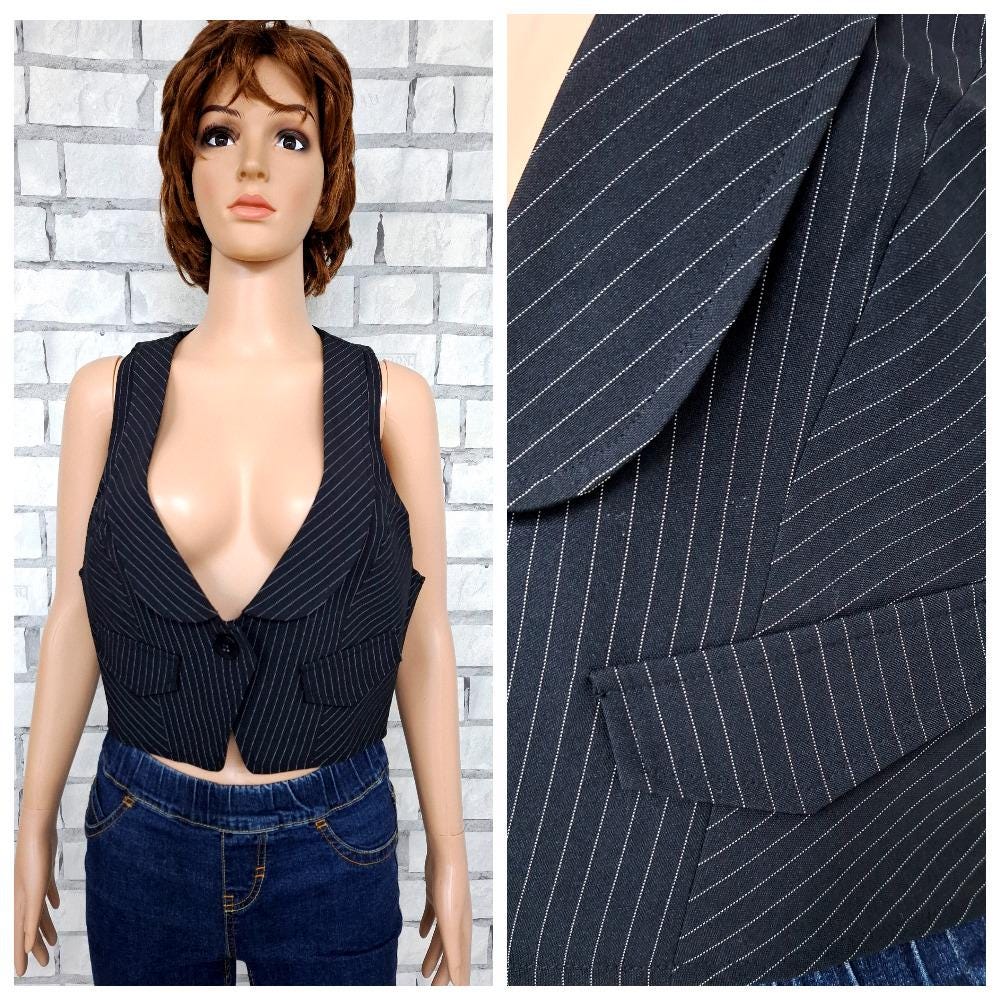 Schwarze Gestreifte Weste Vintage S-M Damen Steampunk Gemustertes Top Damenweste Retro Gemusterte Boho L Goth von Lolitavintagee