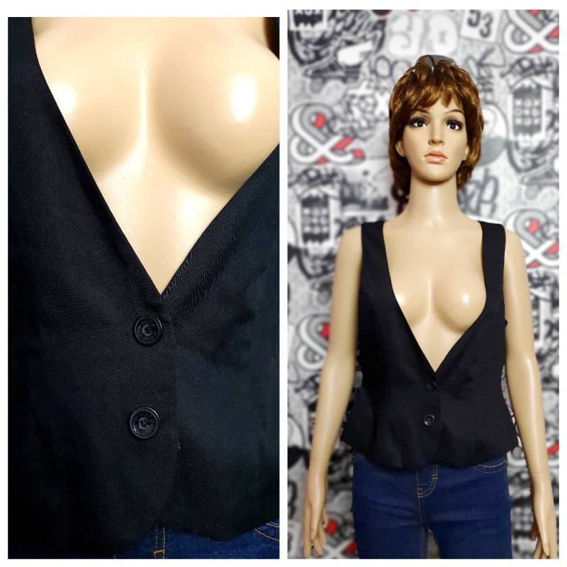 Schwarze Weste Vintage Damen Schwarz Top Goth Kleidung Ärmelloses Ärmellos Steampunk S von Lolitavintagee