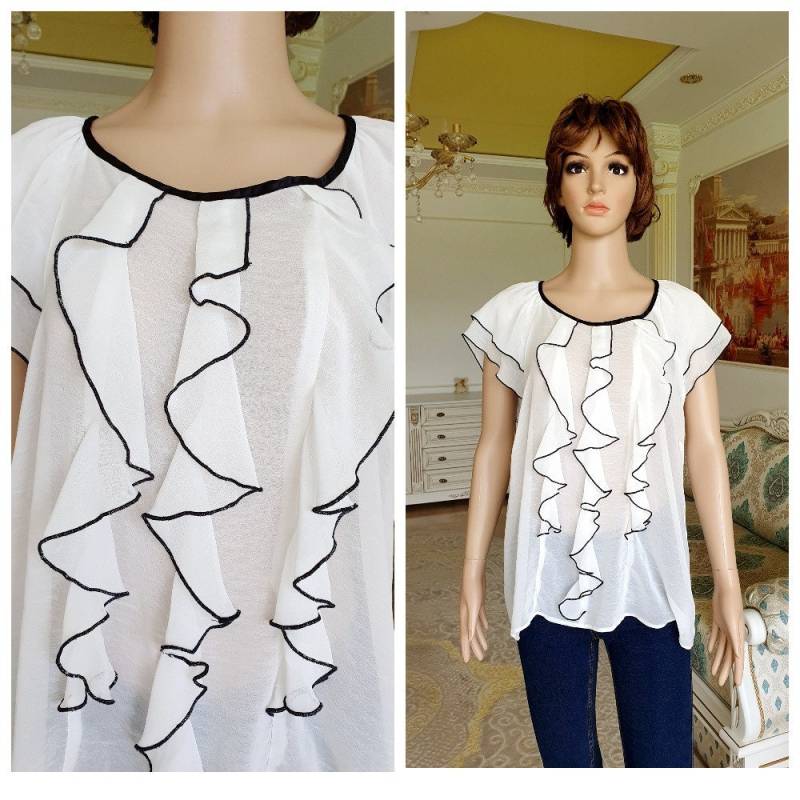 Schwester Geschenk Black Weiße Bluse Lässige Weiß Ärmellos Top Rüschentop Rüschenbluse Sommertop Piratenbluse Festivalbluse Xl von Lolitavintagee