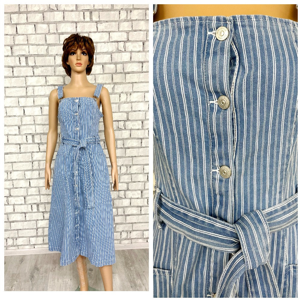 Schwester Geschenk Gestreiftes Denim-Knopfkleid S-Jeanskleid Jeanskleid Damenkleid Minikleid Denimkleid Freizeitkleid Strandkleid Blaues Kleid von Lolitavintagee