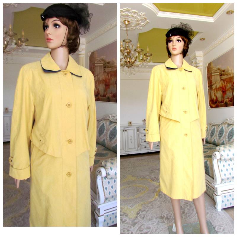 Trench Vintage Retro Mantel Formjacke Gelb Jacke Damen Frühling Overcoat Knopf L von Lolitavintagee