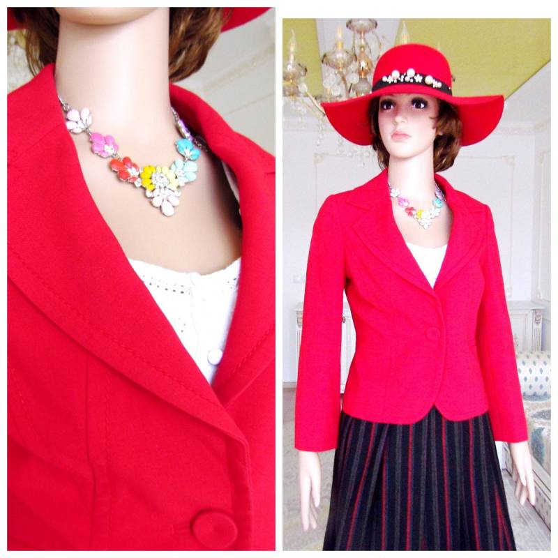 Valentinstag Tag Geschenk Frauen Roten Blazer 80Er Jahre Kleidung Vintage 80 S Jacke Größe S Rot Boho von Lolitavintagee