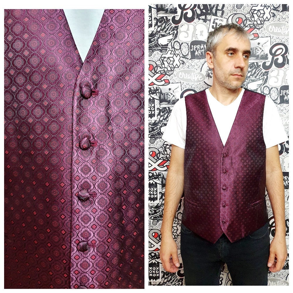 Vater Geschenk Boho Weste Herren Hochzeit Ärmellose Jacke Bräutigam Bordeaux Xl von Lolitavintagee