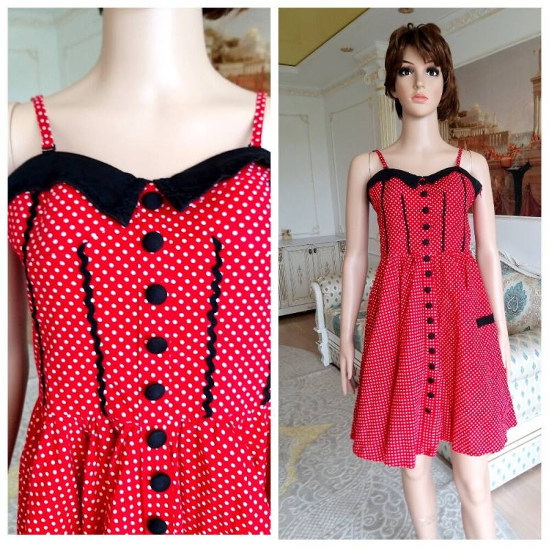Volle Kleid Pin Up Rockabilly Rot Polka Dot Retro 70Er Jahre Vintage Sommerkleid Midi L von Lolitavintagee