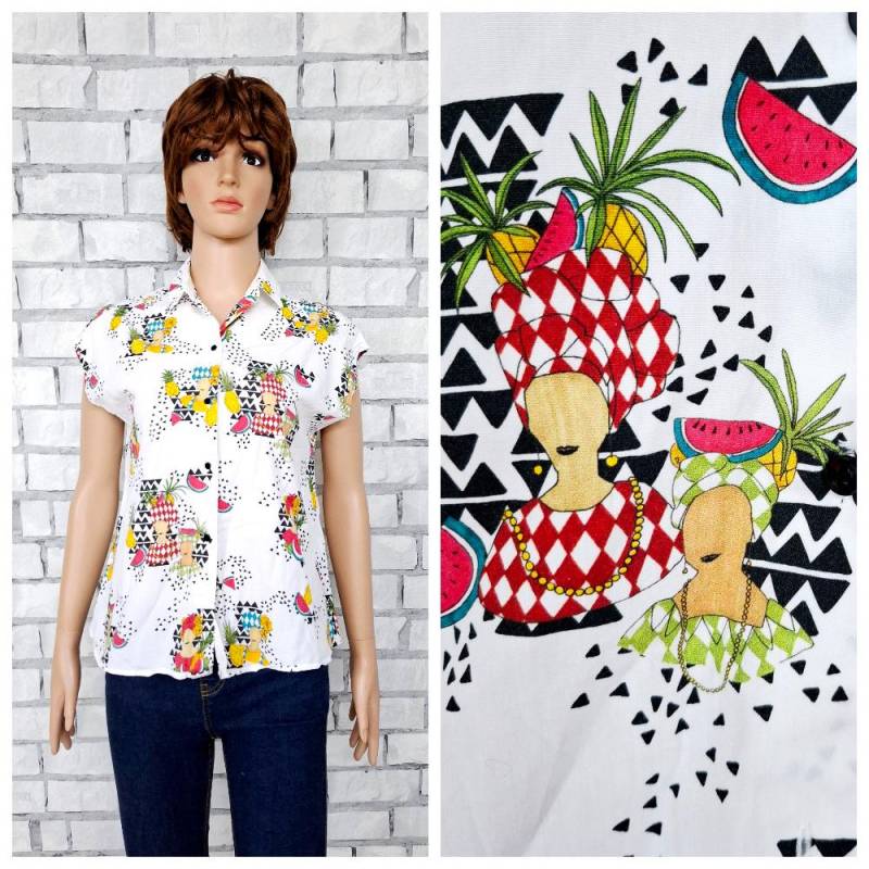 Watermelon Print Top Xs/S Wassermelonen-Bluse Ananas-Print Bluse Damenbluse Minimalistisch Boho Hippie Shirts Sommer Strandshirts von Lolitavintagee