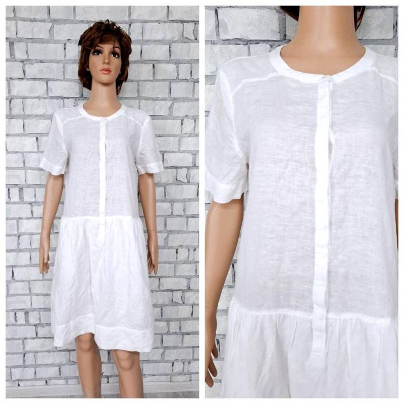 Weißes Kleid L Leinen Bekleidung Damen Leinenkleid Sonnenkleid Strandkleid Skaterkleid Kreiskleid Damenkleid Retro von Lolitavintagee