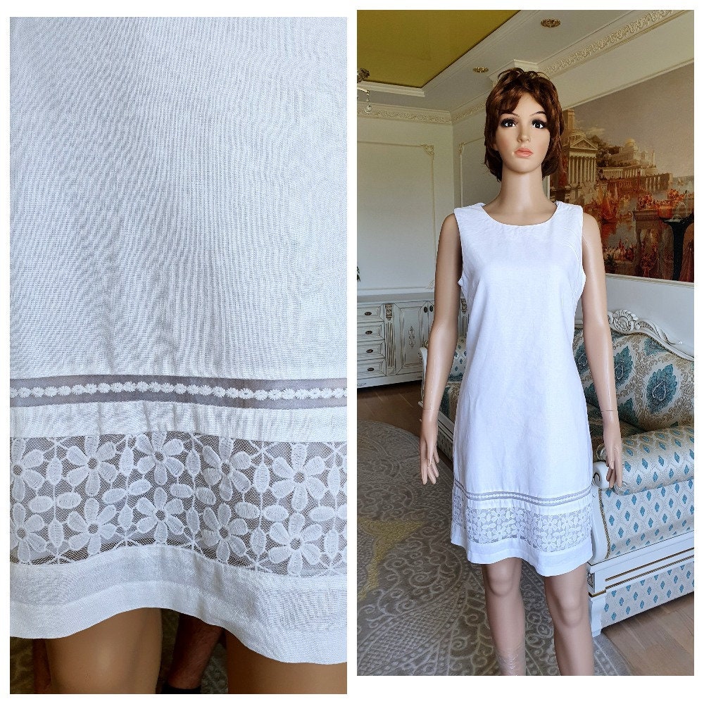 Weißes Leinenkleid Damenkleid Sommerkleid Kleid Boho Brautkleid Ösenkleid Strandkleid M von Lolitavintagee