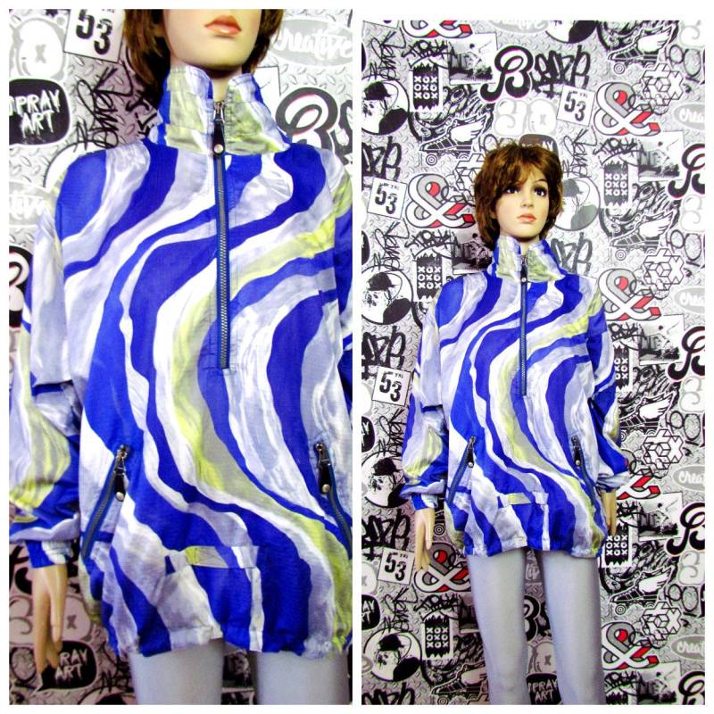 Windbreaker Jacke 80Er Jahre Anorak Outdoor Festival-Jacke Sportliche Softshell-Jacke Sport Tie-Dye Größe L von Lolitavintagee