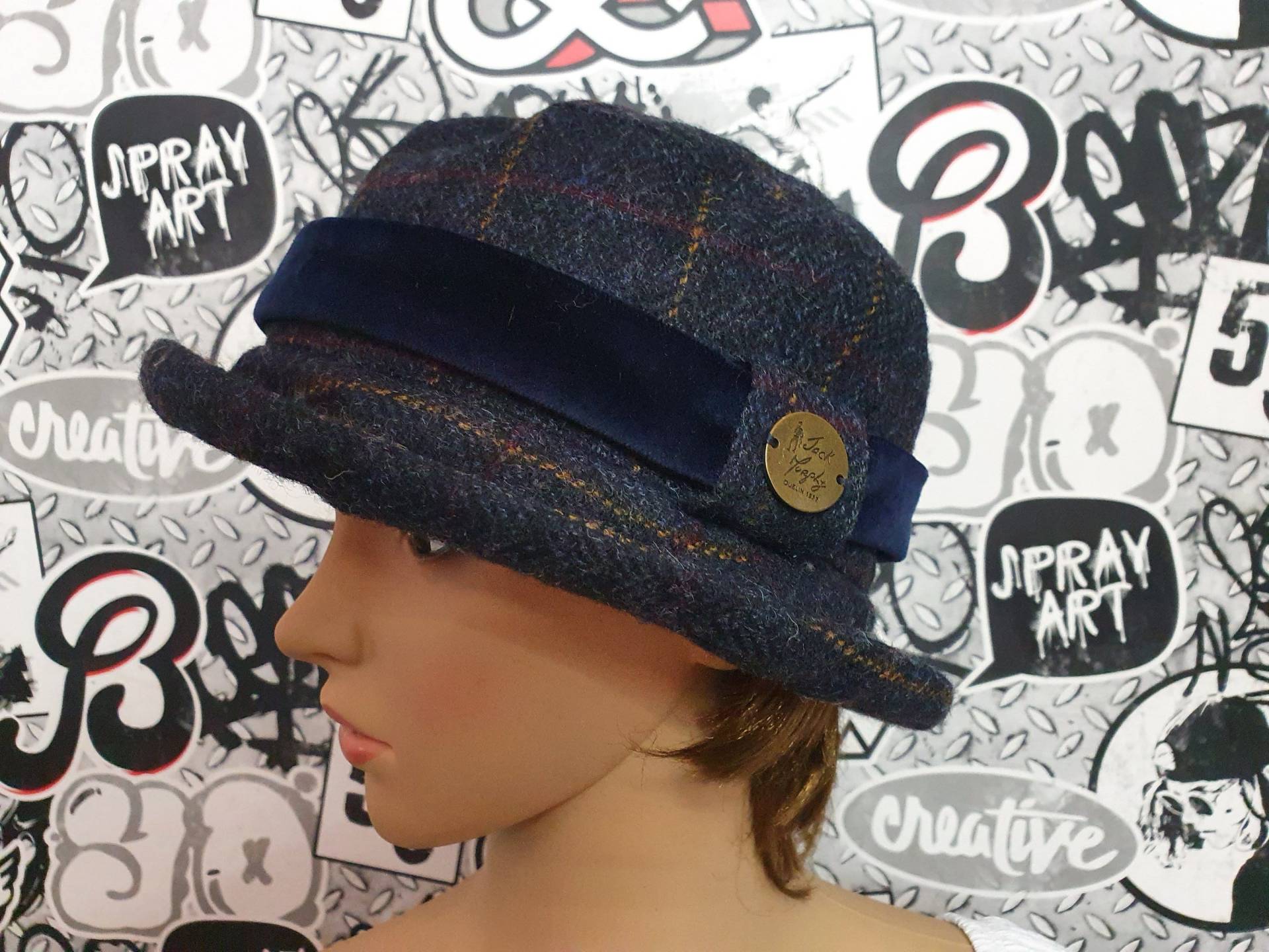 Wolle Mütze Vintage Schalmütze Tweed Hut Retro Kariert Pillbox Mützen Brim Hat Fedora Alpenhut von Lolitavintagee