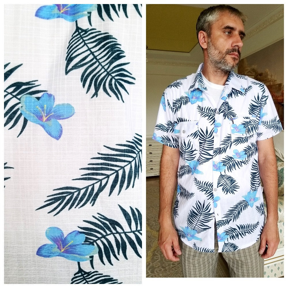 strand Shirt Aloha Herren Blumen Boho Hibiskus Print Hawaiian Shirt Hawaiian Hippie Weiß L von Lolitavintagee