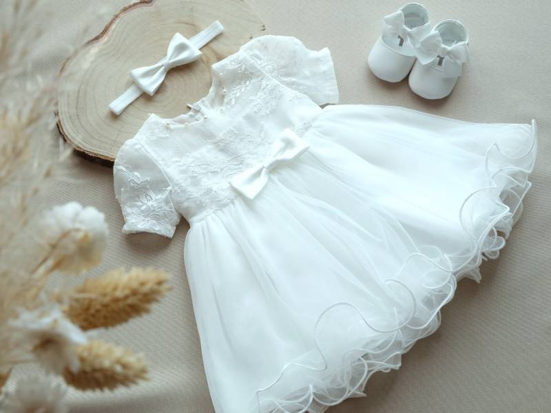 3Tlg. Edasi Taufkleid Mit/Ohne Stirnband Und Schuhe von LoliweKids