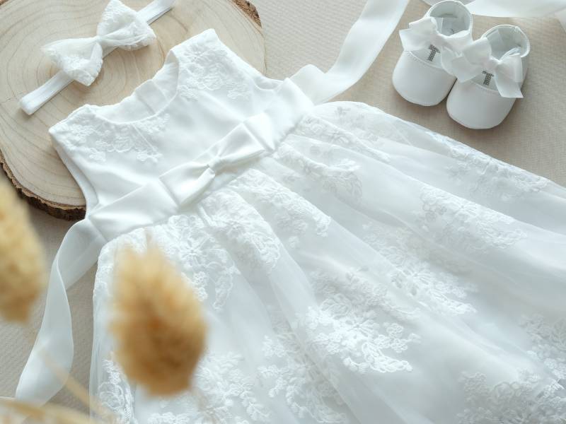 3Tlg. Taufkleid Mit/Ohne Stirnband Und Schuhe von LoliweKids