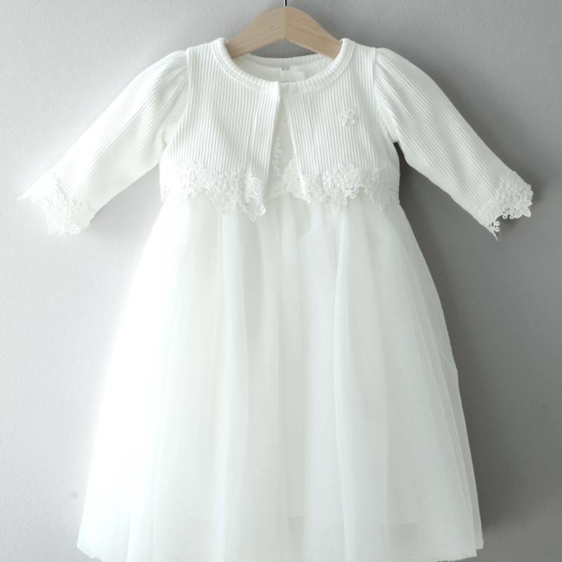 Alona Taufkleid Bolero Taufjacke Taufmütze Mädchenkleid Babykleid von LoliweKids