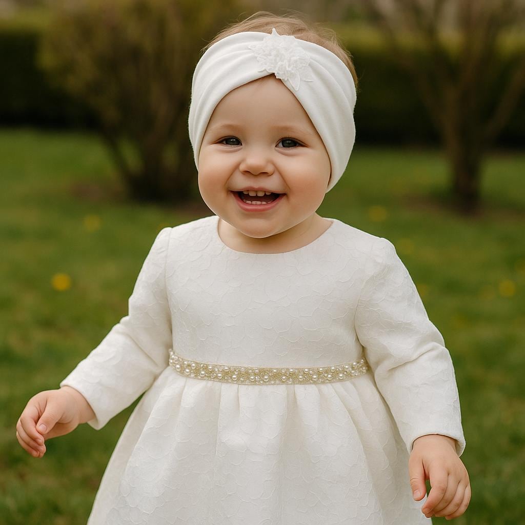 Loyala Taufkleid Festkleid Für Baby Mädchen - Mit Zarter Spitze Wahlweise Stirnband von LoliweKids