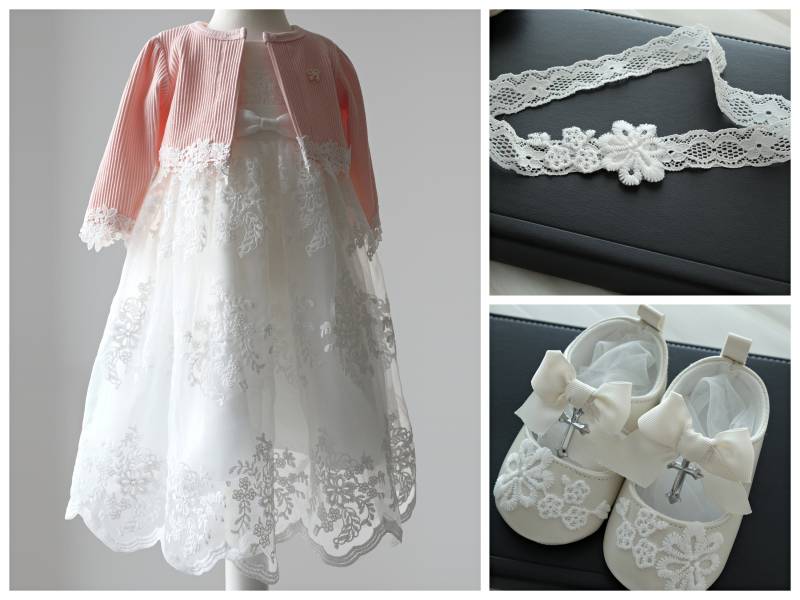 Nasiya Festkleid Bolero Stirnband Taufschuhe von LoliweKids