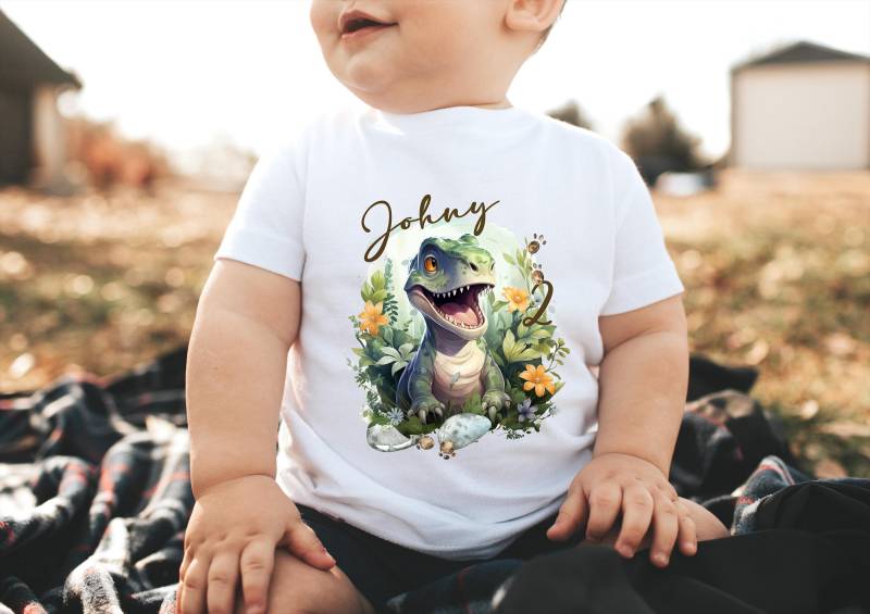 Geburtstagsshirt Personalisiert T-Shirt Geburtstagskind Junge Mädchen Dino Dinosaurier von LolleBy