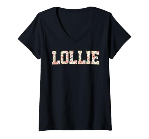 Damen Lollie Era Floral Best Lollie Ever Muttertag Oma T-Shirt mit V-Ausschnitt Damen Lollie Era Floral Best Lollie Ever Muttertag Oma T-Shirt mit V-Ausschnitt von Lollie Floral Clothing